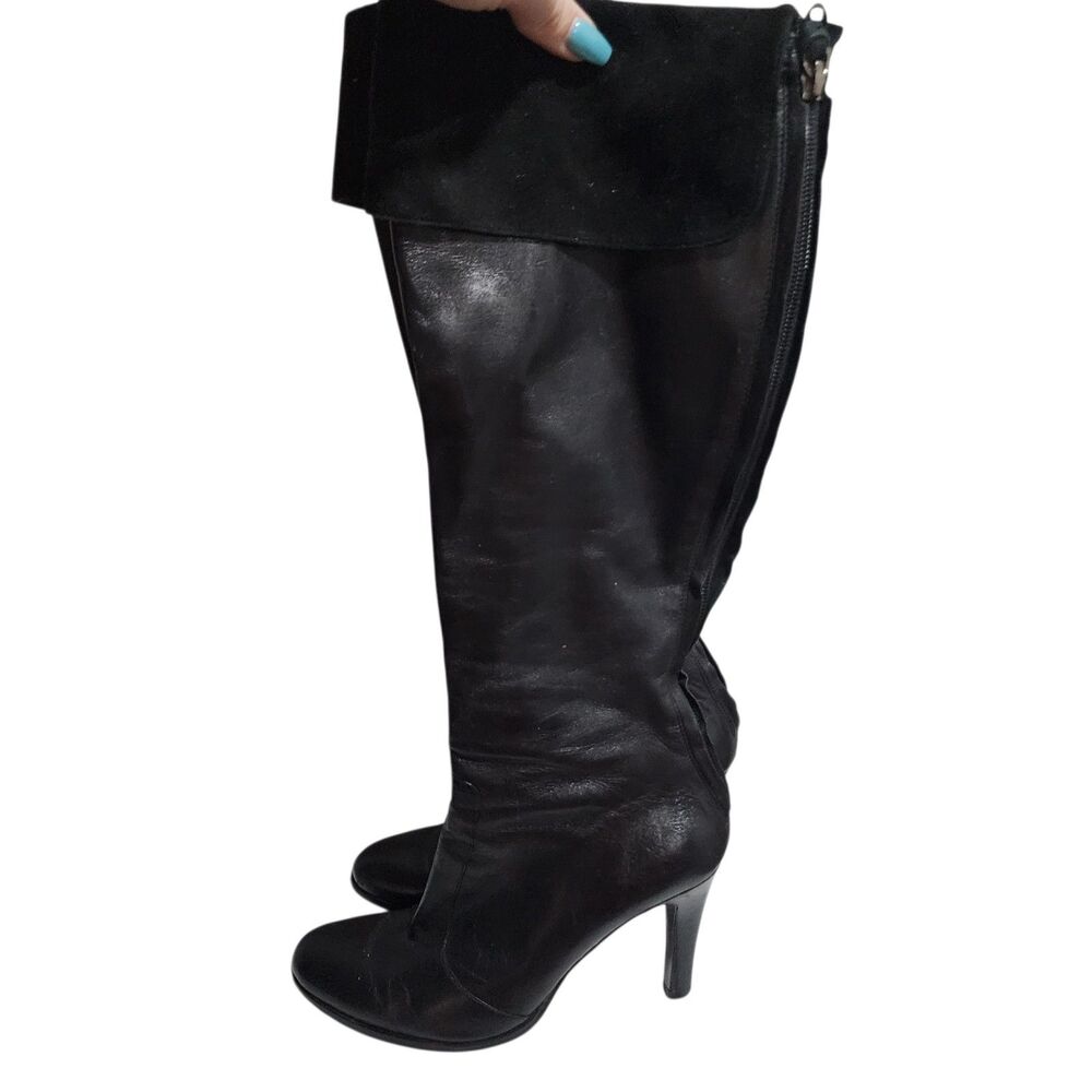 Lauren Ralph Lauren Black Leather Knee High Heeled Boots Zip Women 6M